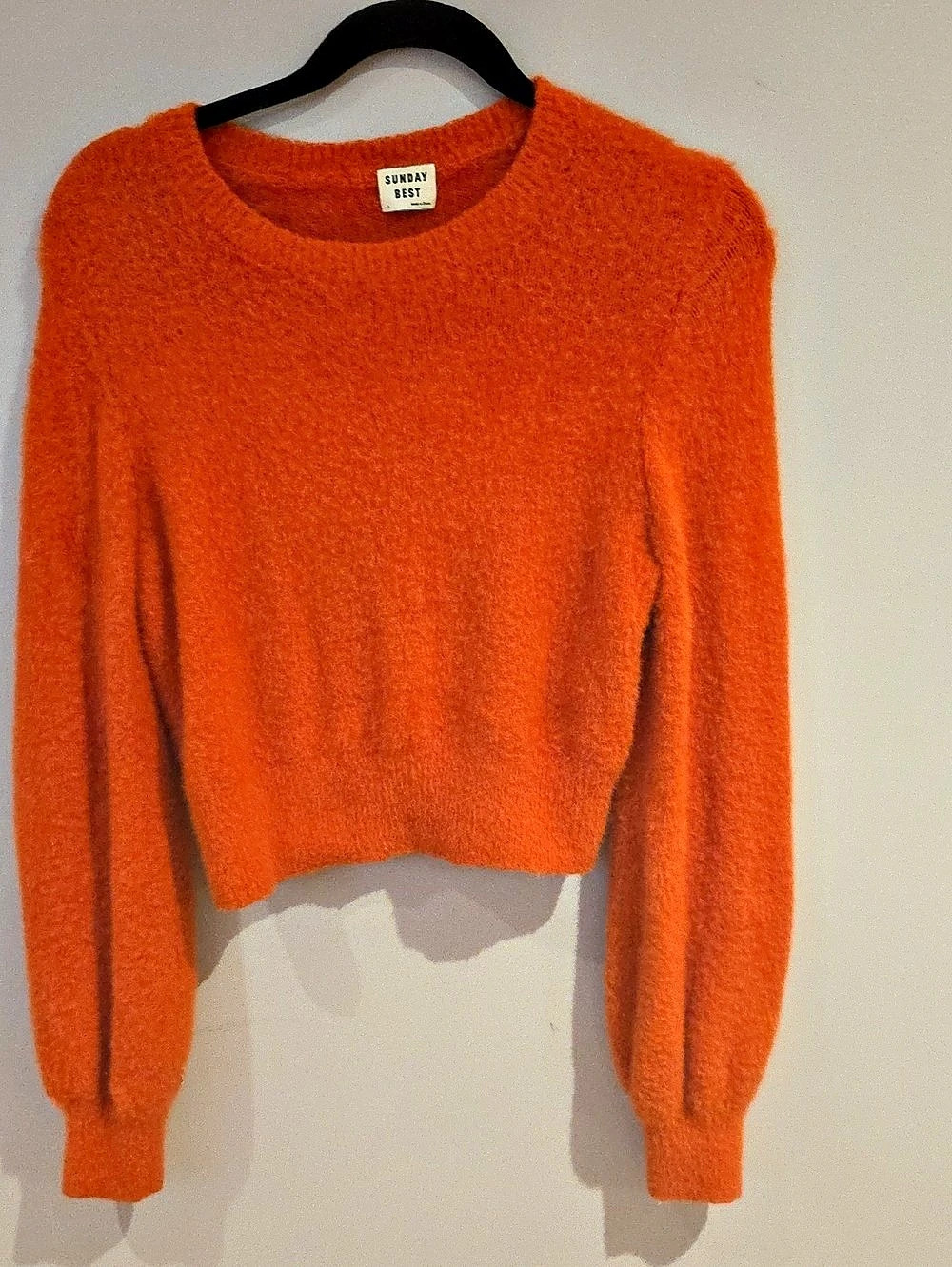 Sunday Best Kitten Sweater Fuzzy Crewneck Orange Size Large